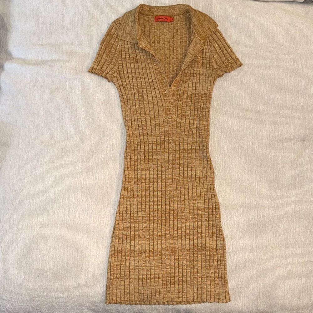 Manning Cartell Kith Polo Mini Dress Camel Knit Metallic Beige Xs Stretchy — image 3 of 8